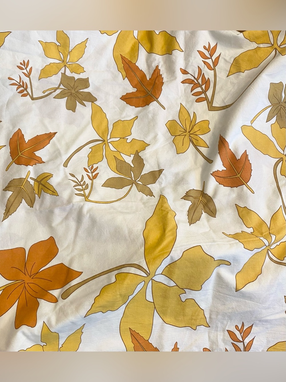 VTG Queen Top Sheet Autumn Leaves Fall Motif 104x94 100% Cotton